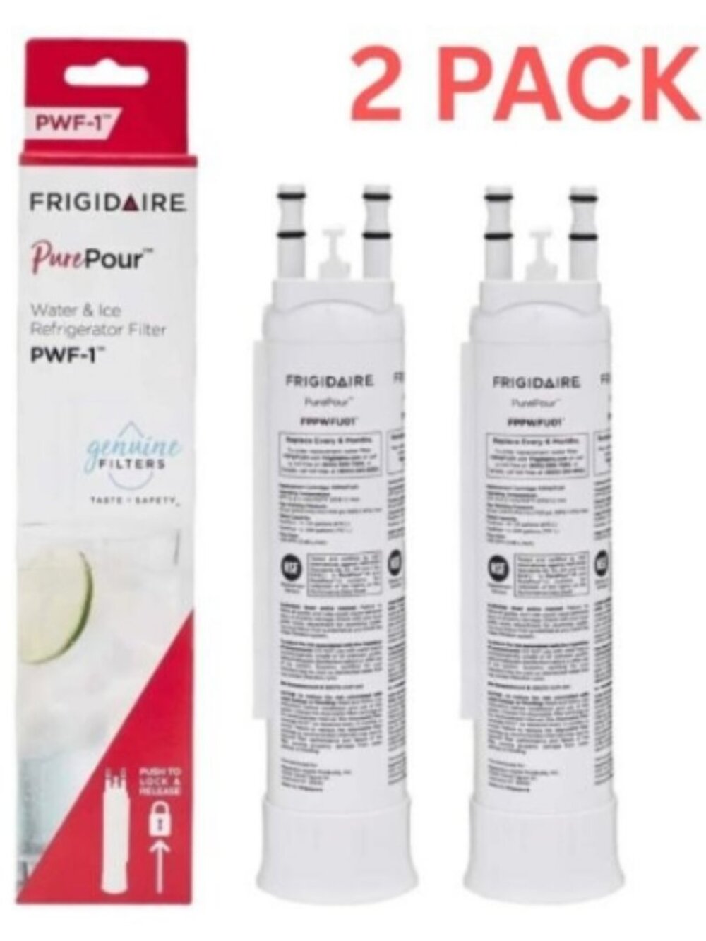 2 Pack Frigidaire FPPWFU01 PWF-1 Refrige PurePour Water & Ice Filter New